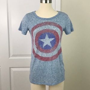 Marvel Captain America Blue Graphic Tee Burn Out S